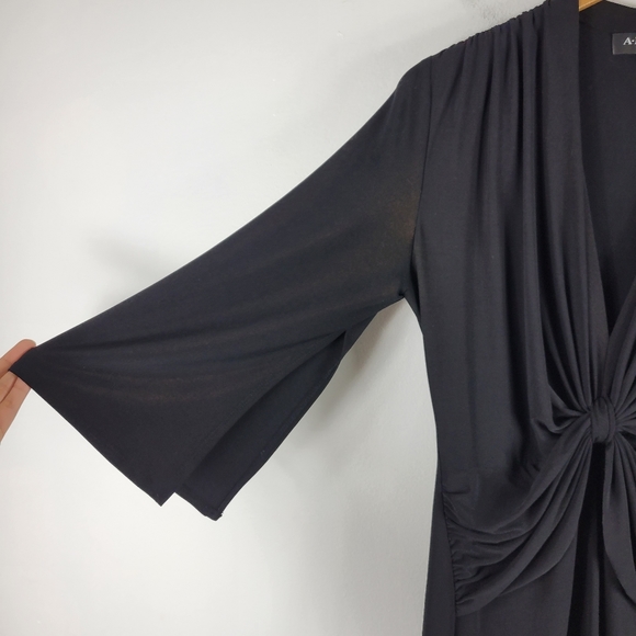 A.B.S Allen Shwartz Ruched Knotted Front V Neck Kimono Sleeve Sheath Dress - Picture 3 of 9